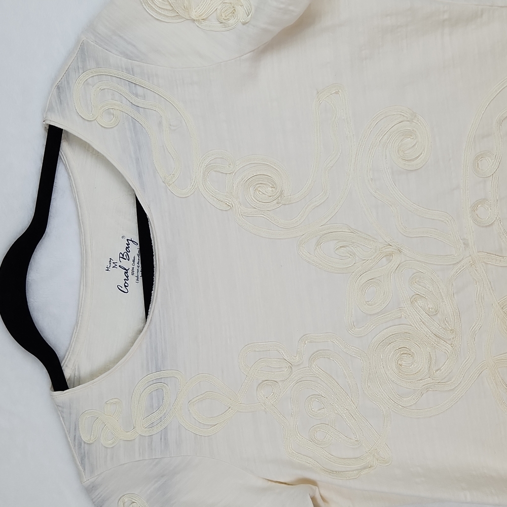 Coral Bay Women's Short Sleeve Top Ivory Size Medium cz108 - Picture 3 of 11